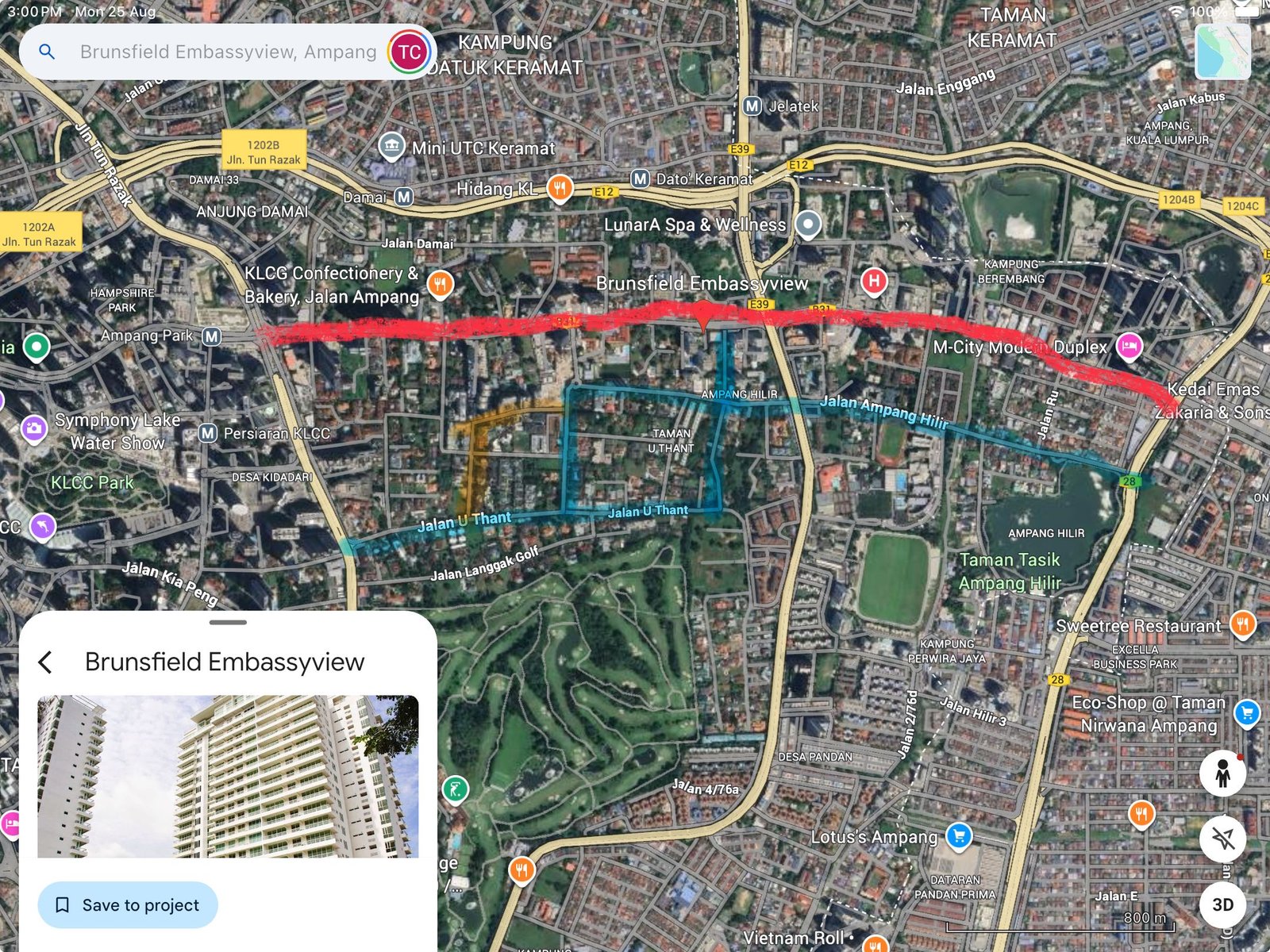 EmbassyView location map near Taman U-Thant Jalan Ampang and KLCC