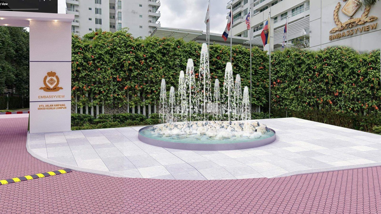 EmbassyView landscaped water feature common area